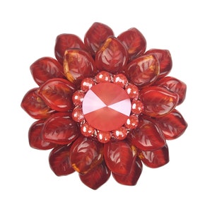 Bouton d'armoire unique en cristal corail orange de 2 pouces ; bouton de tiroir de vanité de porte de placard de cuisine décoratif de fleur rouge perlée ; matériel de fantaisie