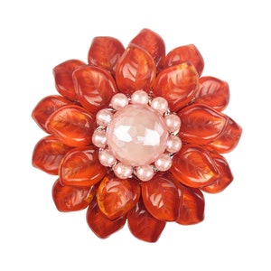 2" Unique Crystal Flamingo Ignite Coral Cabinet Knob; Beaded Orange Flower Decorative Cupboard Door Vanity Drawer Knob; Fancy Hardware