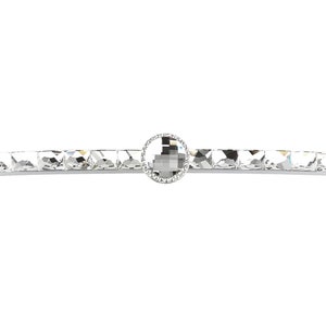 May include: A silver cabinet pull with a crystal design. The pull has a round crystal knob in the centre and is surrounded by smaller square crystals.