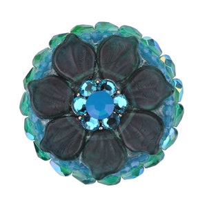 Exclusivo gabinete Knob Crystal Aqua Czech Glass Flower; Perilla decorativa de la puerta del armario de la cocina; Turquesa Art Deco Girl Dresser Drawer Nursery