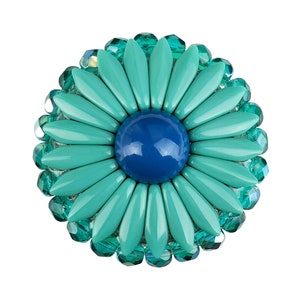 Unique 2" Beaded Cabinet Knob, Large Lapis Pearl Turquoise Czech Glass Flower; Decorative Kitchen Cupboard Door Knob; Art Deco Hardware