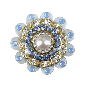 Unique Cabinet Knob Lt Sapphire, Blue Opal, Clear Crystal & White Pearl on Brass; Gold Decorative Kitchen Cupboard Door Knob Art Deco