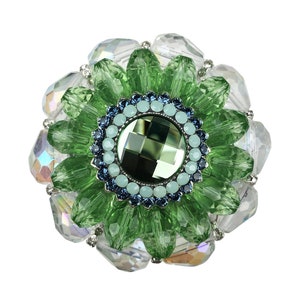 2" Decorative Crystal Cabinet Knob, Peridot Green Beaded Czech Glass Flower; Unique Chrome Kitchen Cupboard Door Dresser Drawer Vanity Knob