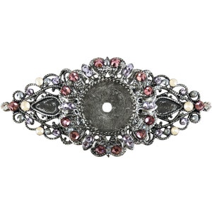 Cabinet Knob Backplate - Crystal Antique Silver; Decorative Cupboard Door Drawer Pull Back Plate; Large Fancy Ornate Dresser Bureau Hardware