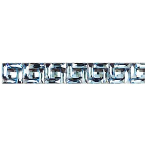 May include: A row of light blue square-shaped crystals set in a silver-toned metal band. The crystals are faceted and reflect light.