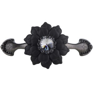 3 Inch Black Crystal Drawer Pull; Large Flower Rhinestone Iron Cabinet Handle; Kitchen Cupboard Closet Hardware; Fancy Jeweled Bath Vanity