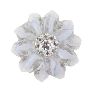 Unique Crystal Cabinet Knob White Czech Glass Flower; Chrome Decorative Kitchen Cupboard Door Knob; Art Deco Dresser Drawers Bling Nursery