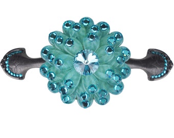 3 Inch Turquoise Crystal Drawer Pull; Large Flower Rhinestone Rustic Iron Cabinet Handle 76mm Fancy Jeweled Kitchen Cupboard Closet Hardware