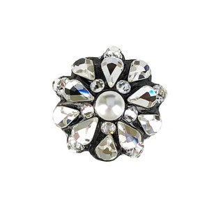1" Unique Cabinet Knob Crystal White Pearl Flower; Antique Nickel Decorative Kitchen Cupboard Door Knob; Girl Art Deco Boho Dresser Drawer