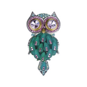 2.5 Inch Crystal Owl Drawer Pull; Turquoise Beaded Animal Art Deco Hardware; Style PU225