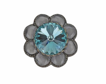 1" unieke kristallen kastknop; turkooisgrijze bloem; decoratieve groenblauw messing keukenkastdeurknop; art-deco ladekasten voor meisjes