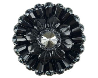Black Czech Glass Crystal Cabinet Knob, Art Deco Dresser Hardware, 2-5/8", Style KN991M