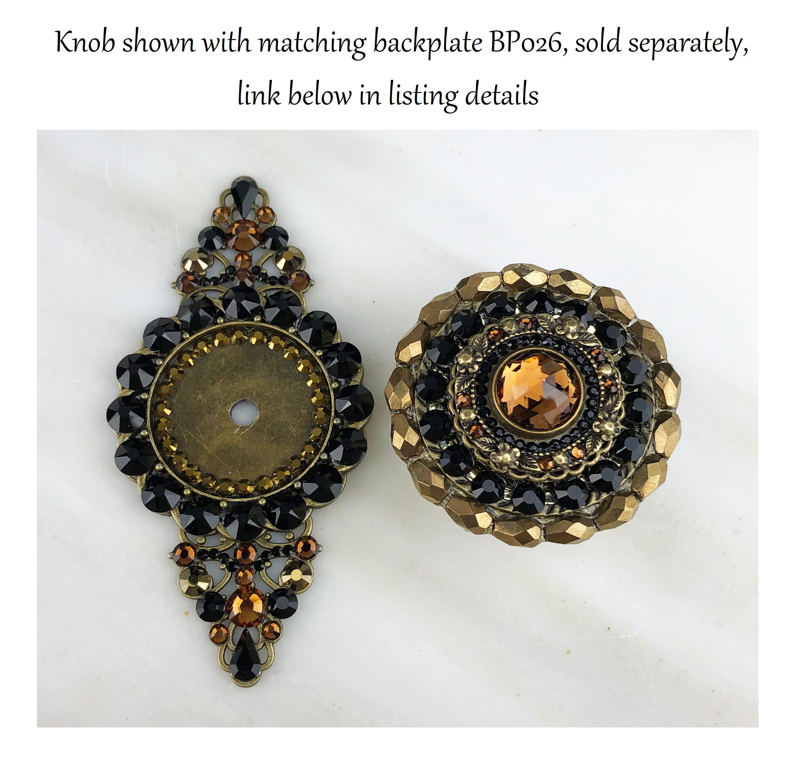 Dekorativer Knauf Swarovski Crystal Smoke Topaz & Jet Gold | Etsy