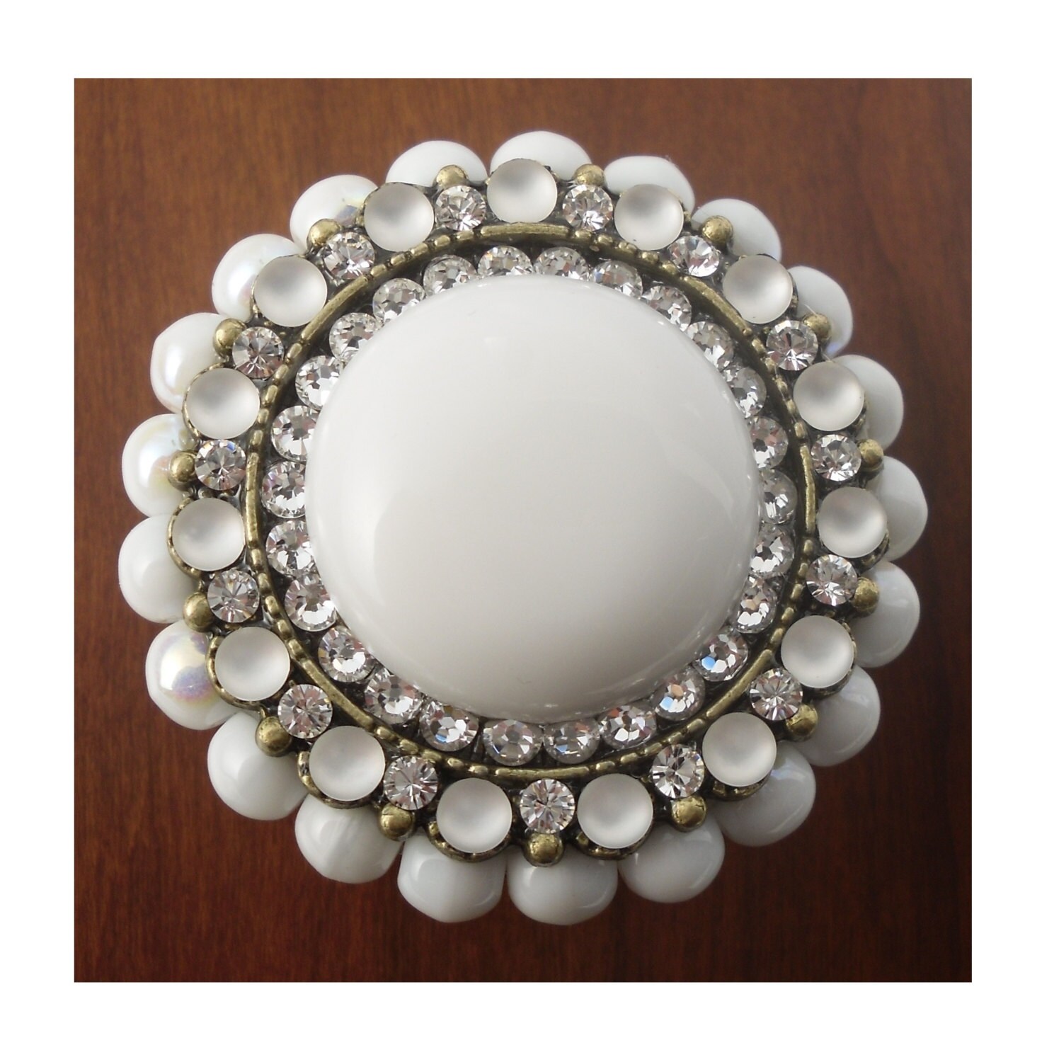 Knob White Stone Swarovski Crystals Beaded Decorative Etsy