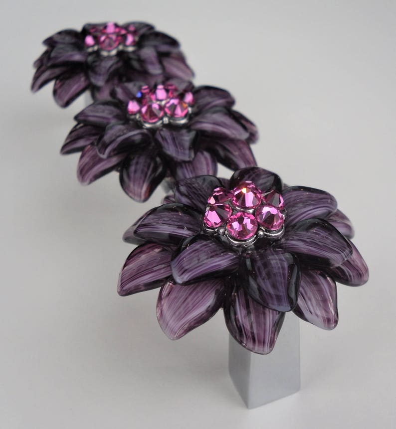 4 Crystal Flower Drawer Pull Large Rhinestone Chrome Etsy