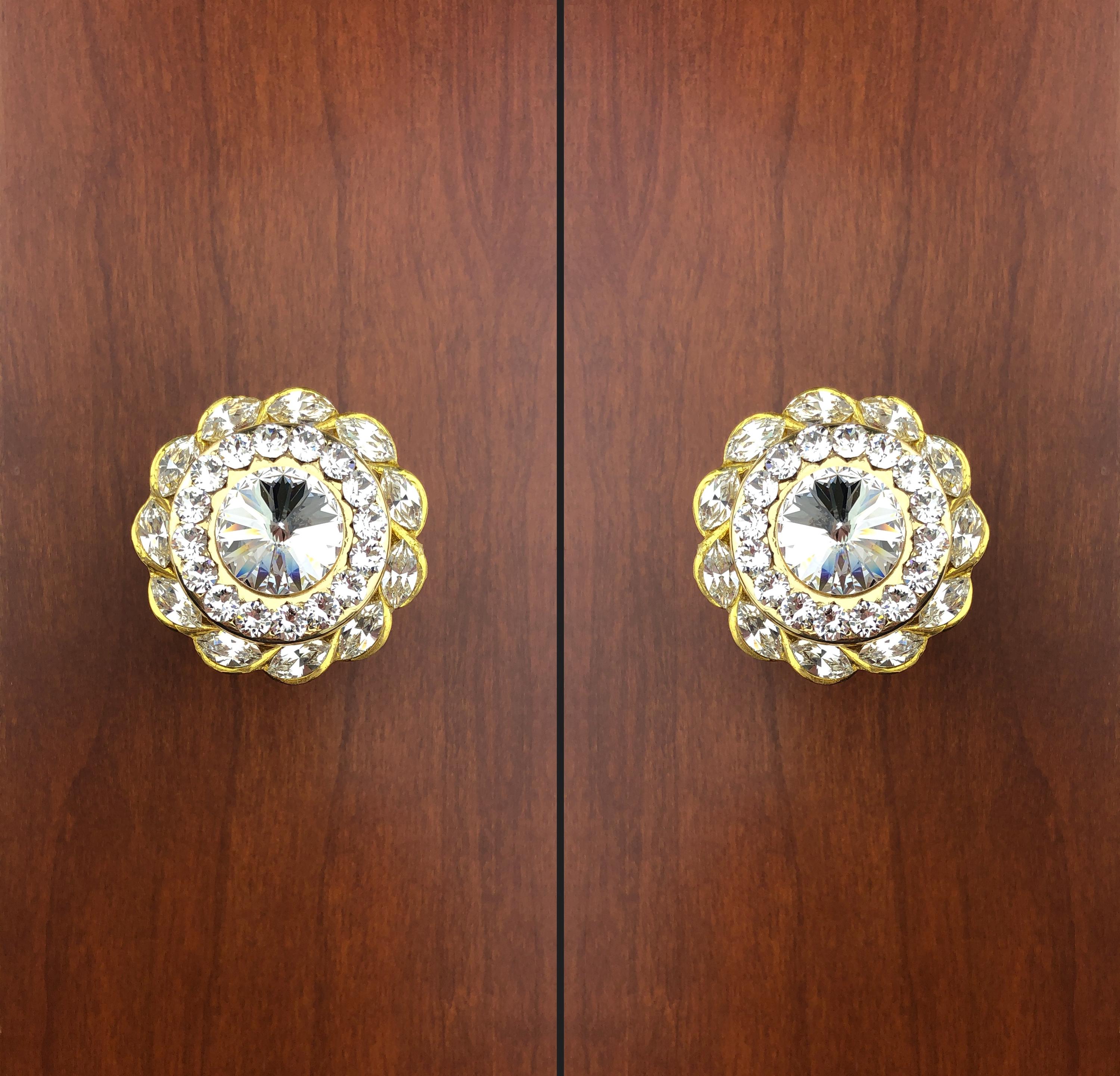 Crystal Cabinet Knob 1-5/16"; Clear on Gold Decorative Metal With Shiny  Brass Base - Etsy