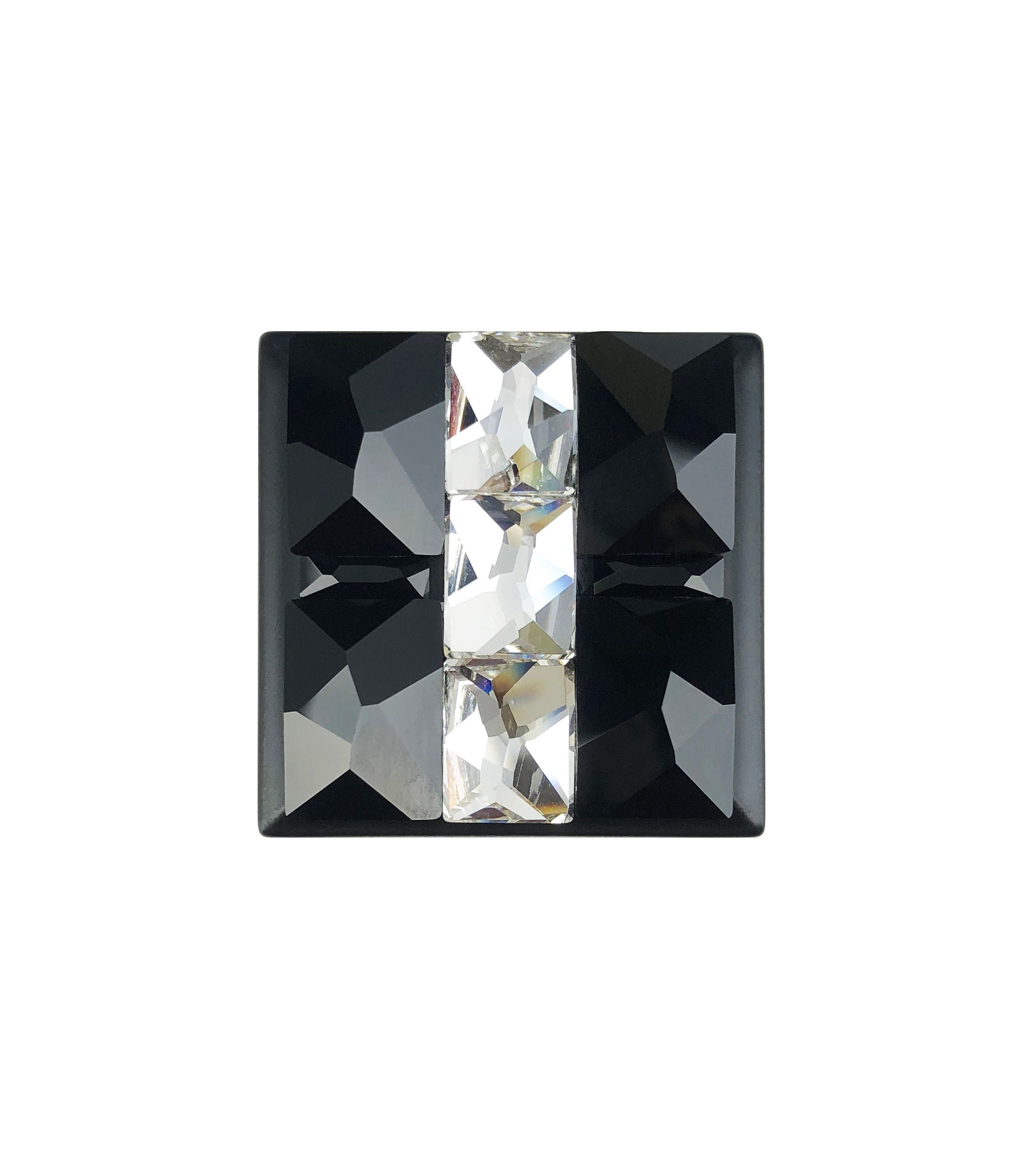 bouton carré décoratif jet et rectangles en cristal transparent ; bouton de porte placard d'armoire cuisine unique tiroir commode noir mat 1 1/4 po