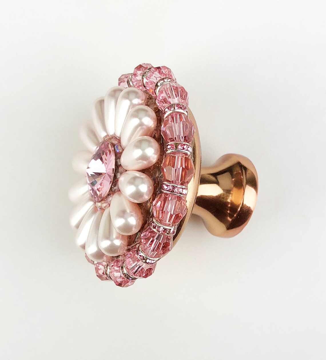 Elegant Knob Pink Crystals Pearls Czech Glass Etsy