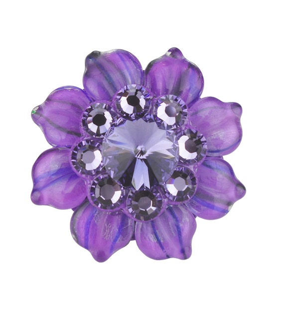 Unique Cabinet Knob Tanzanite Crystal Czech Glass Flower | Etsy