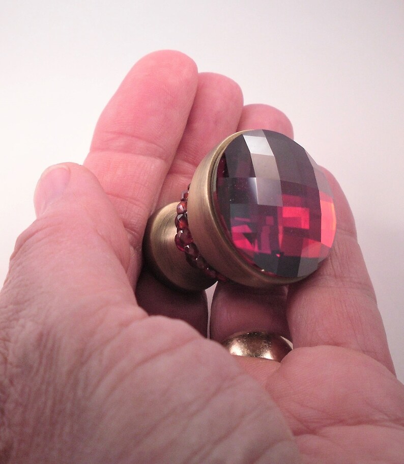 Unique Knob Swarovski Crystal Red Antique Brass Gold Etsy