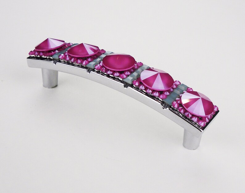 3 Inch Crystal Drawer Pull Peony Pink Rhinestone Chrome Etsy