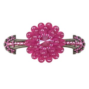 Tirador de cajón de cristal de 3 3/4"; flor de peonía rosa sobre tirador de gabinete de plata antigua