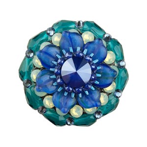Perilla de cristal única para gabinete de 2 1/4"; perilla con flor de circón azul real con cuentas; herrajes decorativos Art Déco de lujo