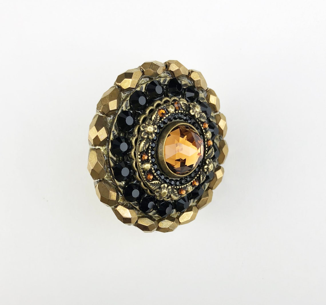 Dekorativer Knauf Swarovski Crystal Smoke Topaz & Jet Gold | Etsy