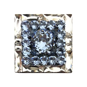 1-1/4" Light Sapphire Crystal Square Knob, Chrome Base, Modern Cabinet Hardware