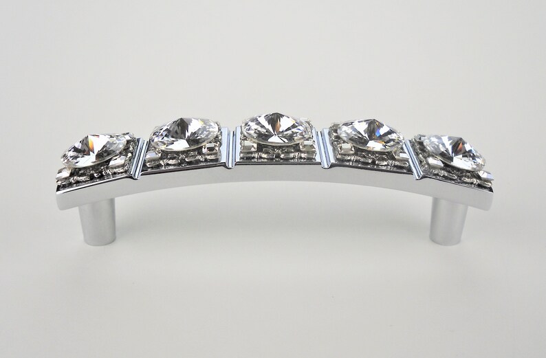 3 Inch Crystal Drawer Pull Large Rhinestone Chrome Etsy