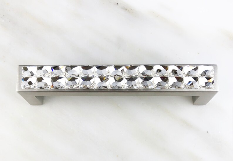 5 Crystal Drawer Pull Large Rhinestone Satin Nickel Etsy