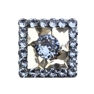 1-1/4" Light Sapphire Crystal Square Knob, Chrome Base, Blue Border, Modern Cabinet Hardware
