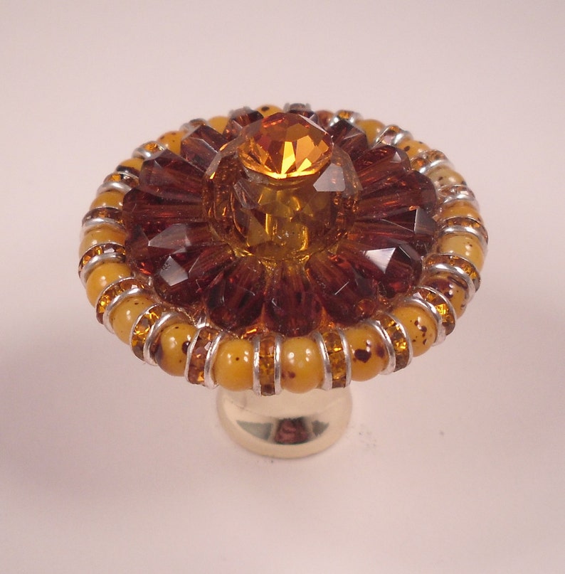 Gold & Brown Beaded Knob Swarovski Crystal/Unique Etsy