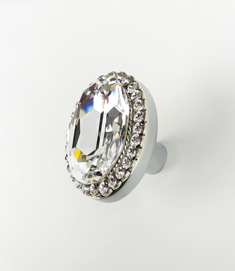 Unique Knob Swarovski Crystal Clear Chrome Decorative Etsy