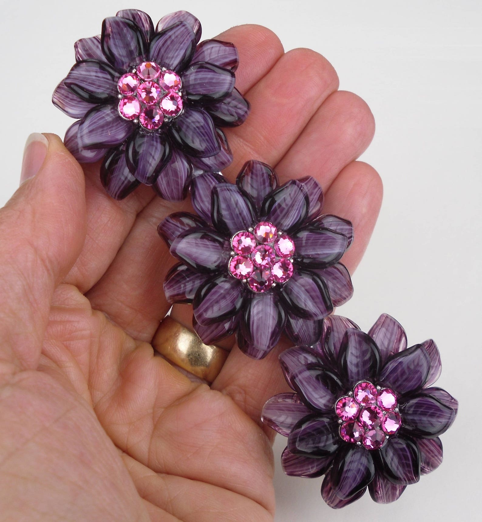 4 Crystal Flower Drawer Pull Large Rhinestone Chrome Etsy