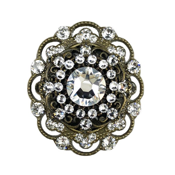 Unique Crystal Cabinet Knob with Matching Backplate; Fancy Jeweled Antique Bronze Hardware for Drawers Cupboards