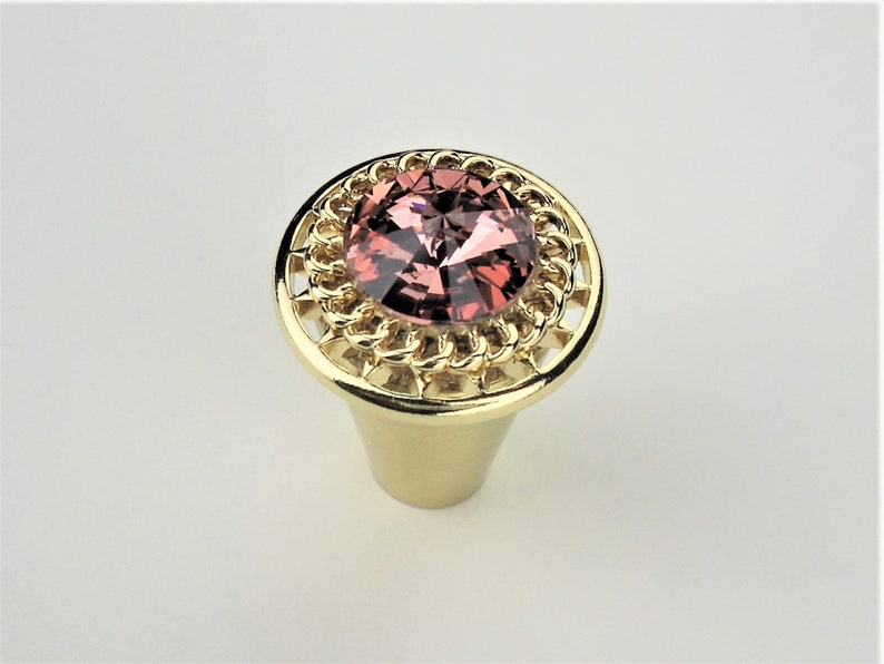 Unique Knob Swarovski Crystal Blush Rose Brass 1 Etsy