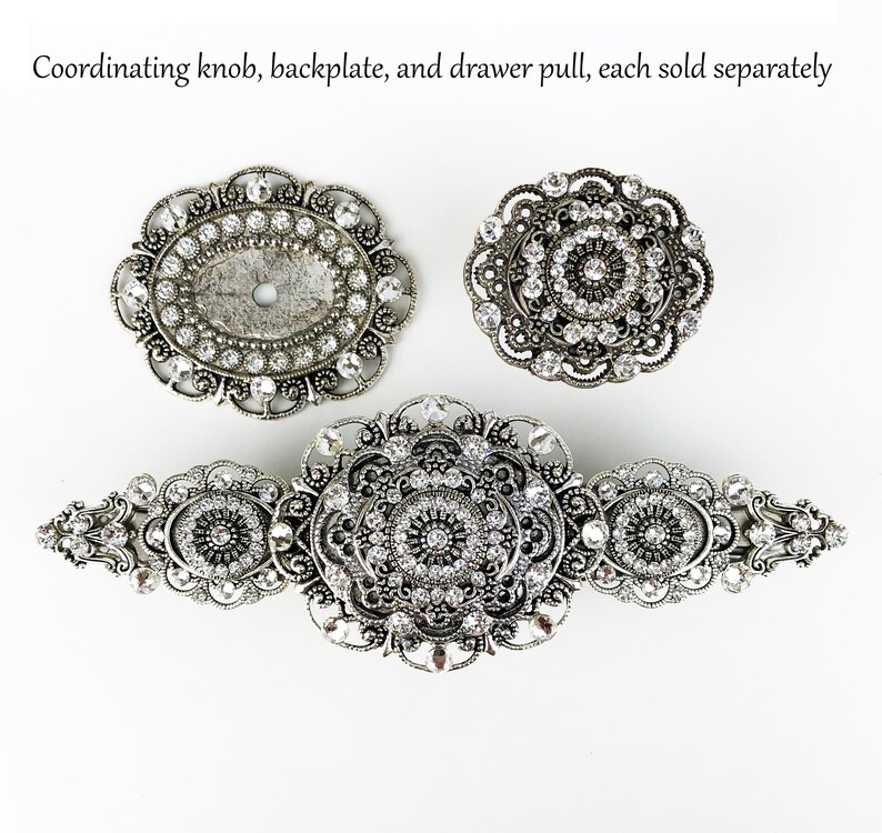 Unique Vintage Style Crystal Knob Antique Silver Etsy
