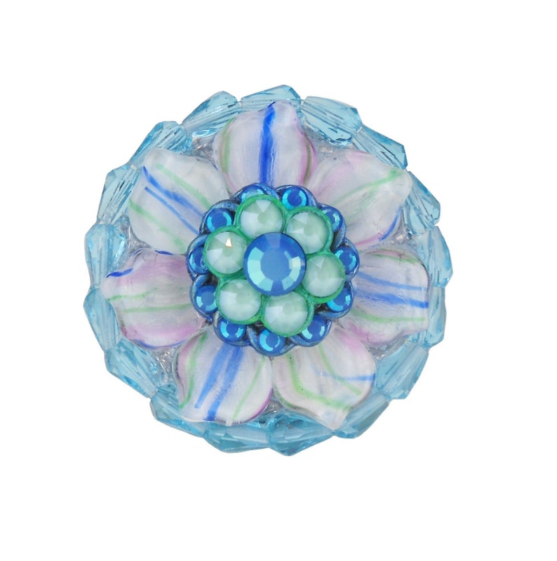 Unique Knob Swarovski Crystal Aqua Czech Glass Etsy