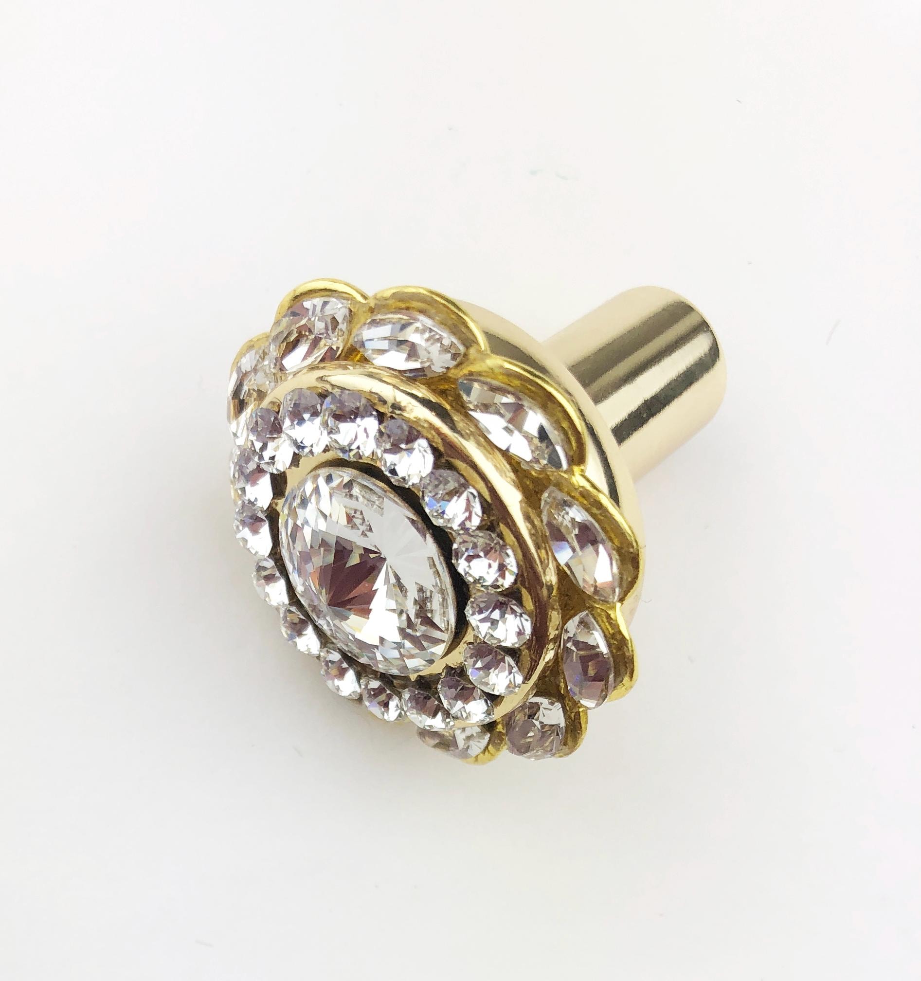Crystal Cabinet Knob 1-5/16"; Clear on Gold Decorative Metal With Shiny  Brass Base - Etsy