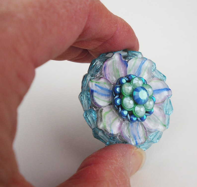 Unique Knob Swarovski Crystal Aqua Czech Glass Etsy