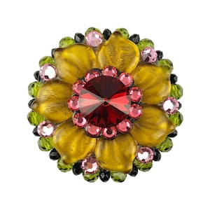 Topaz Beaded Crystal Flower Knob; Colorful Fancy Jeweled Cabinet Hardware