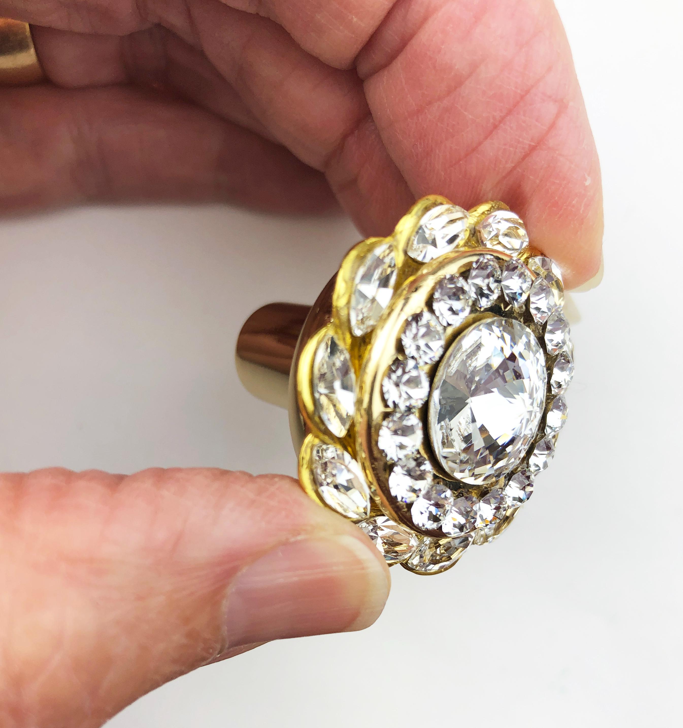 Crystal Cabinet Knob 1-5/16"; Clear on Gold Decorative Metal With Shiny  Brass Base - Etsy