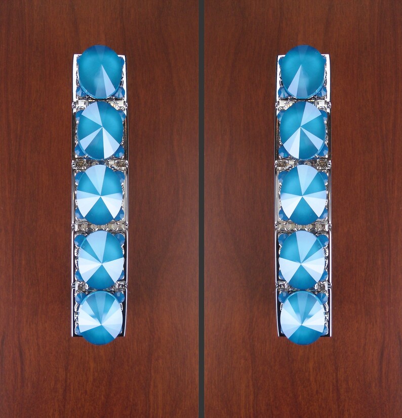 3 Inch Crystal Drawer Pull Large Rhinestone Azure Blue Chrome Etsy