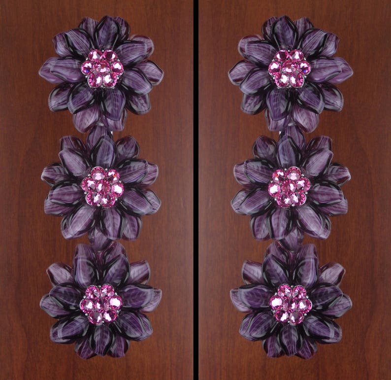 4 Crystal Flower Drawer Pull Large Rhinestone Chrome Etsy