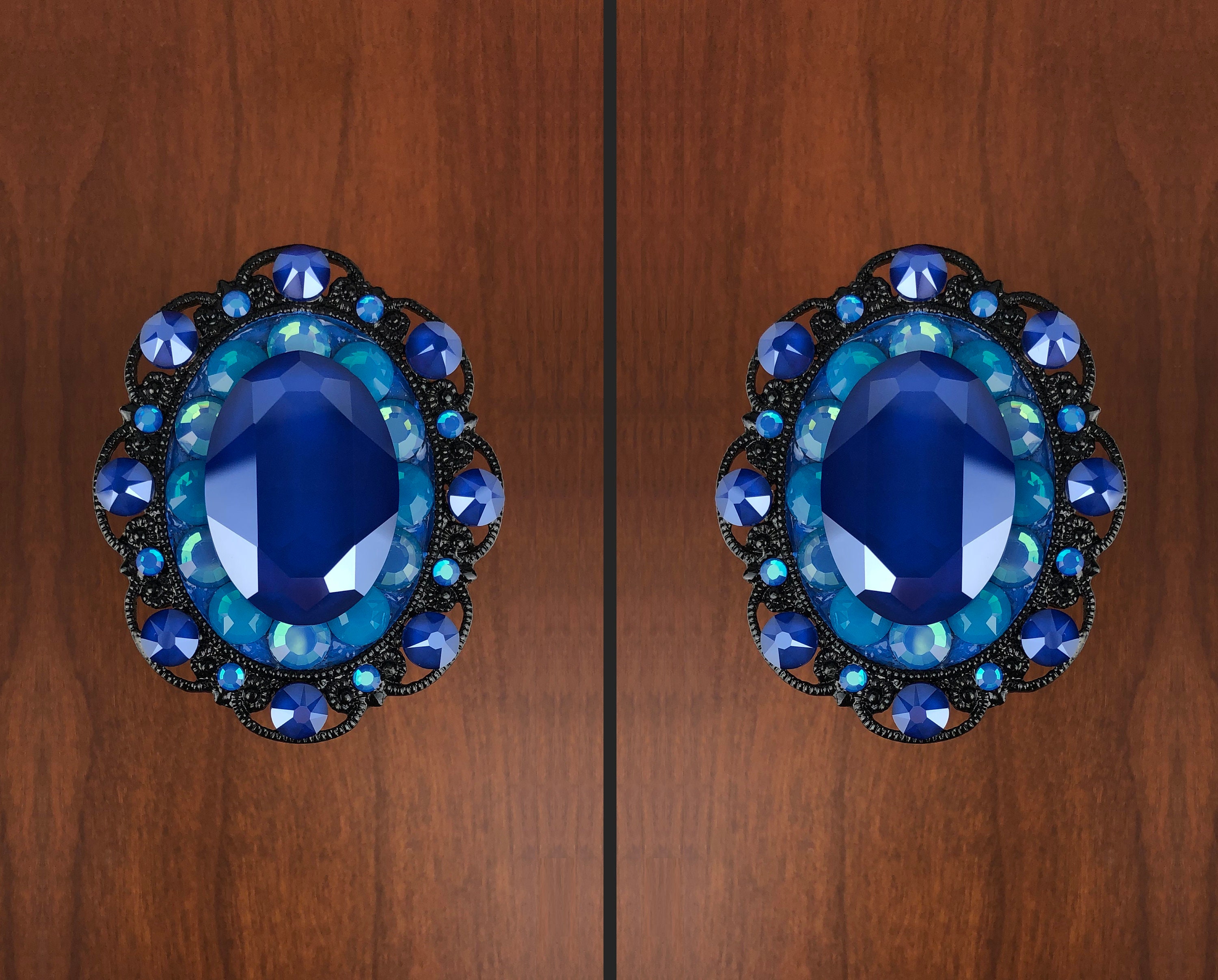 Armario único Knob Swarovski Cristal Real Azul Negro Gran | Etsy