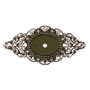 4" x 1-3/4" achterplaat voor kastknoppen; Crèmekleurige en blush-kristallen op antiek brons decoratief metaal