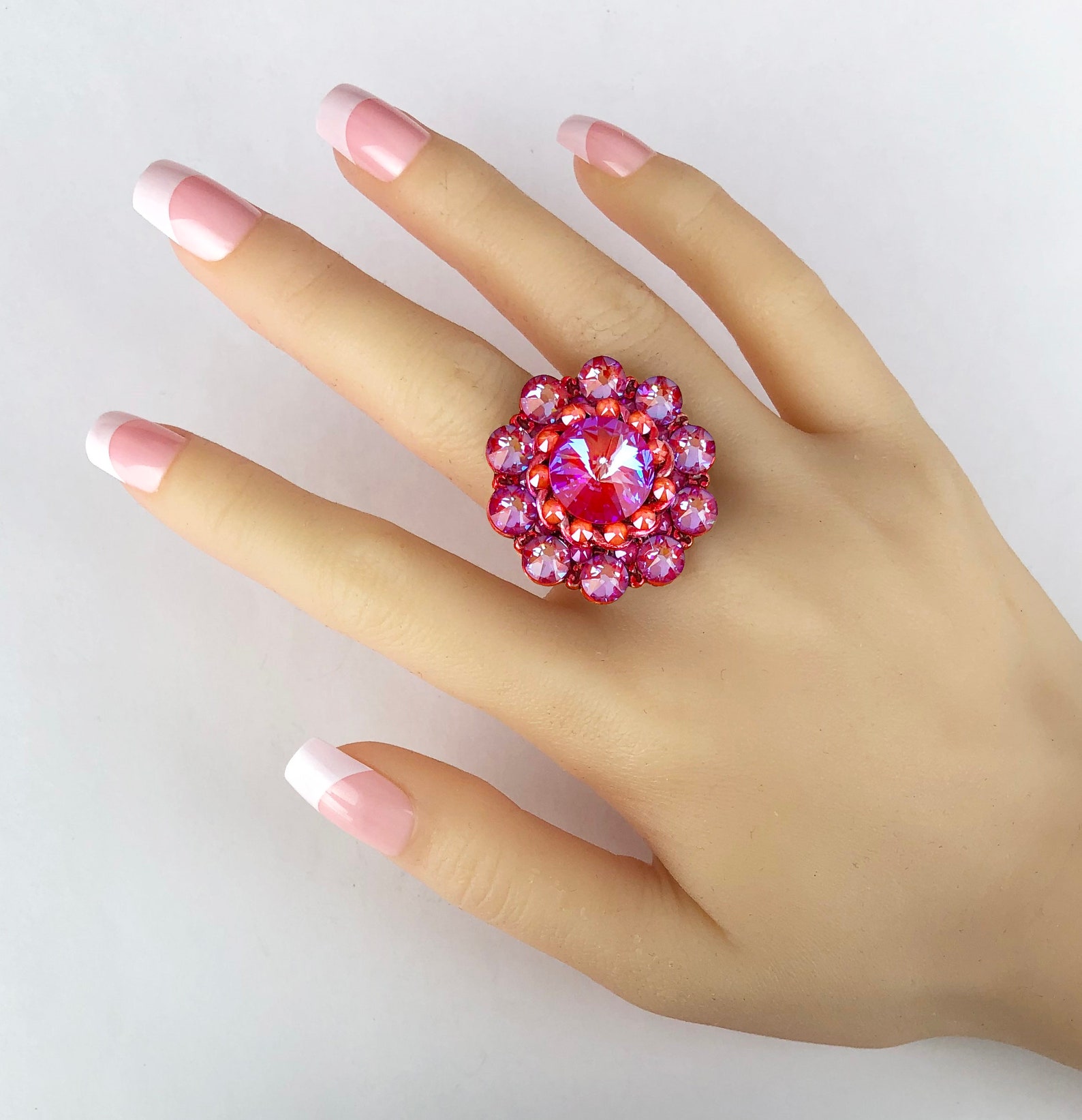 Stretch Ring Swarovski Crystal Royal Red DeLite 14mm Unique Etsy