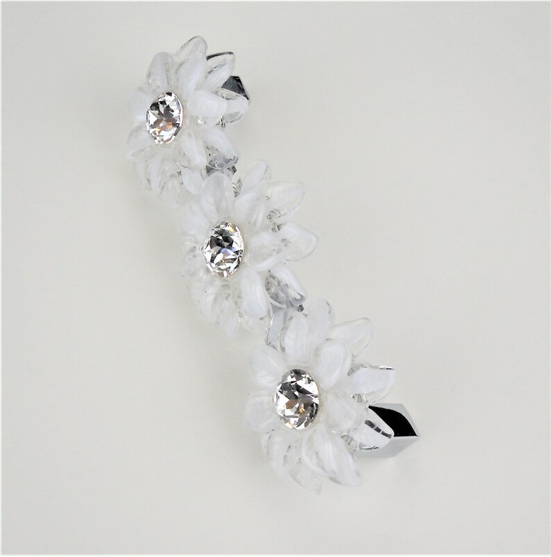 4 Crystal Flower Drawer Pull Large Rhinestone Chrome Etsy