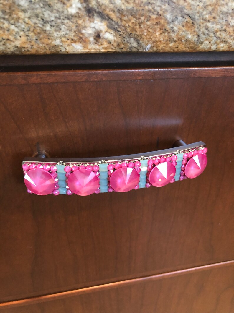 3 Inch Crystal Drawer Pull Peony Pink Rhinestone Chrome Etsy